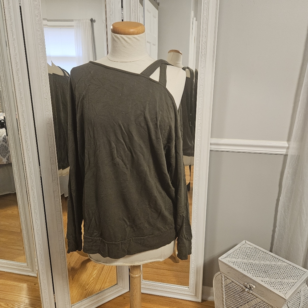 Express Olive Green Off the Shoulder Sweater